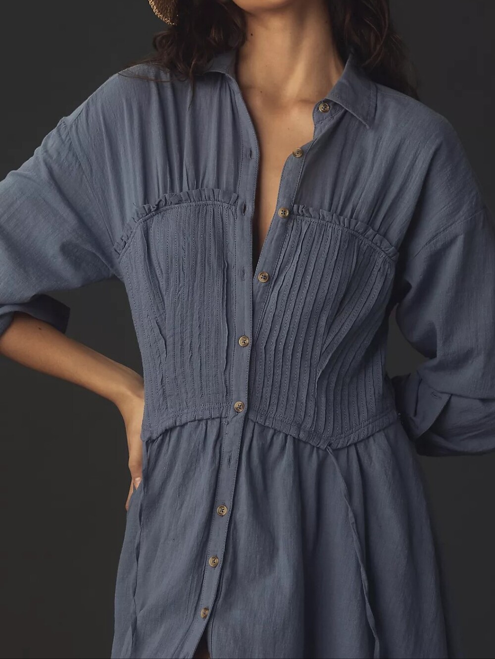 Anthropologie Pilcro Corset Midi Shirtdress Size Small - Picture 2 of 10